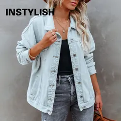 Women Vintage Denim Coat Spring Autumn Loose Jean Jackets Casual y2k Streetwear Outwear Boyfriend Harajuku Oversized Coats