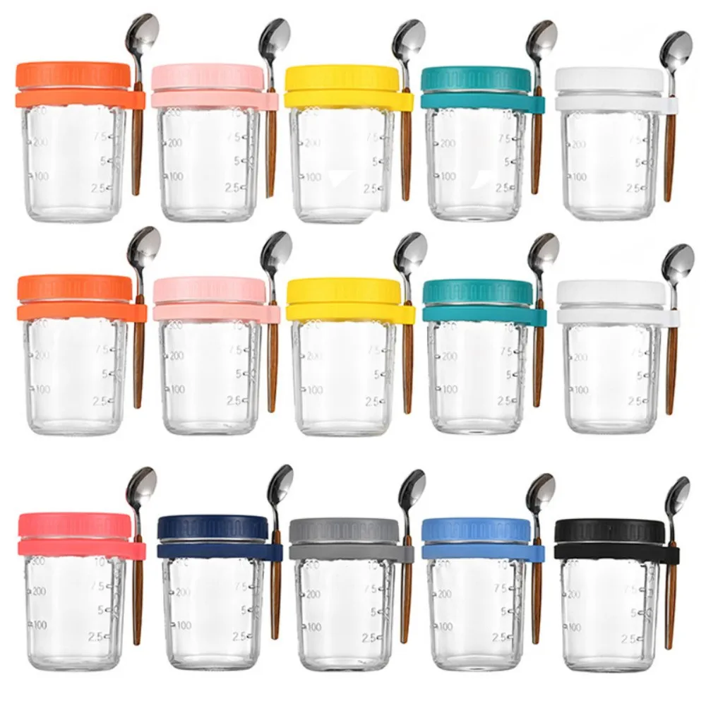 1Pc 350/400ml Overnight Oats Jars Milk Fruit Salad Seal Food Storage Container Glass Breakfast Cup Kid Water Bottle Kitchen Item