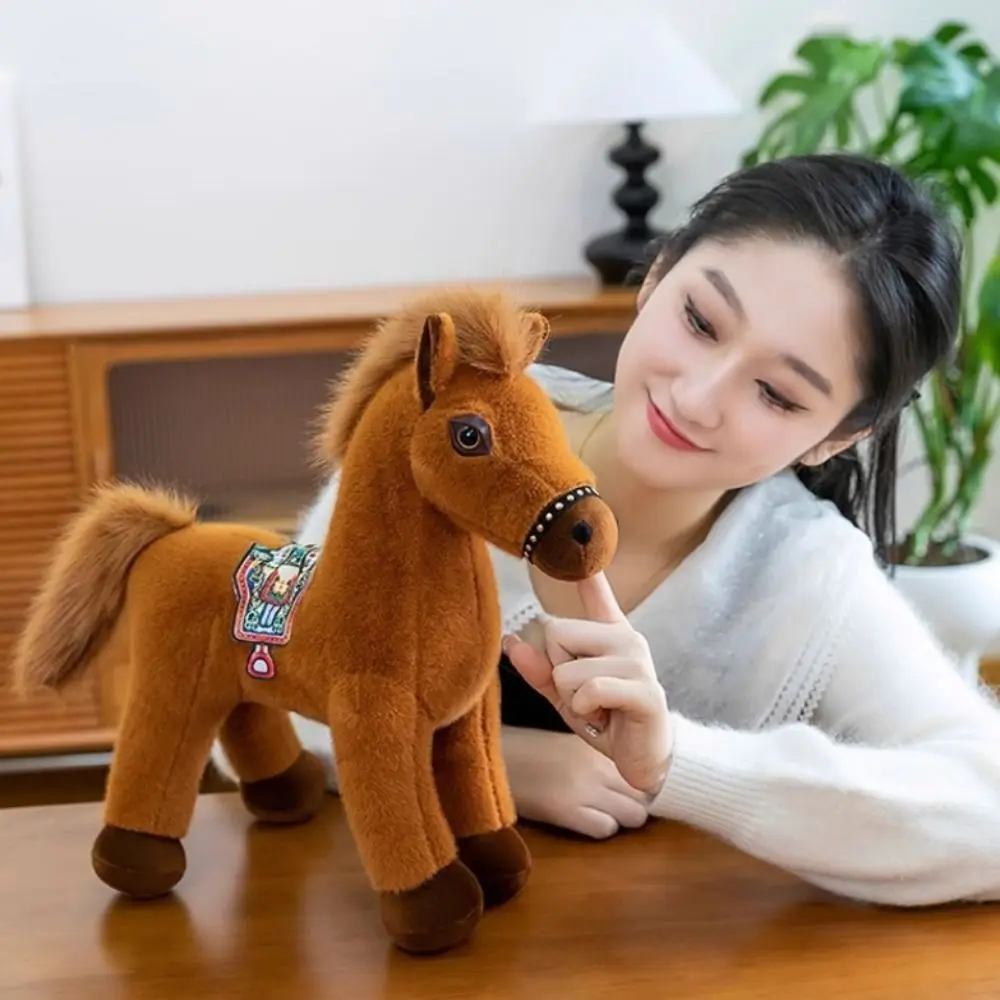 Simulation Standing Foal Doll Long Mane Fluffy Tail Pony Toys Attractive Eyes PP Cotton Cartoon Horse Stuffed