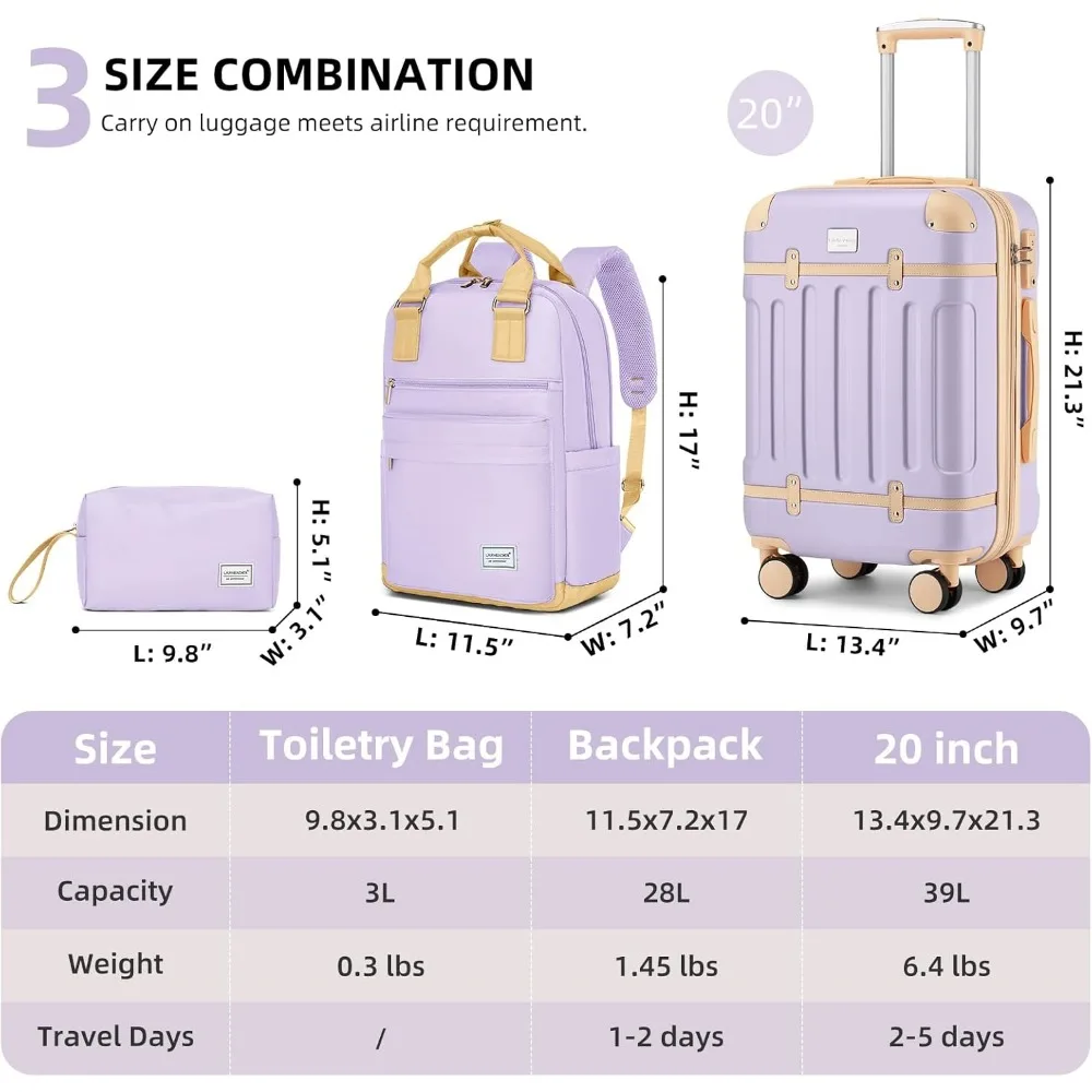 Juego de equipaje rígido expandible de 3 piezas con ruedas, cerradura TSA, 22x14x9, maleta aprobada por aerolínea para viajes