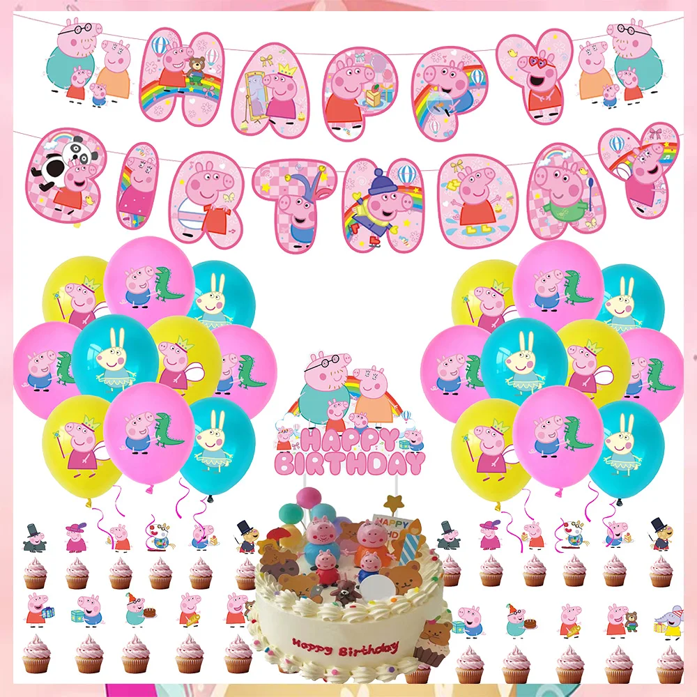 Cartoon Rosa Peppa Pig Geburtstagsparty Dekorations-Set George Pig Partyzubehör Teller Kindergeburtstag Geschenke Babyparty – Detail 26