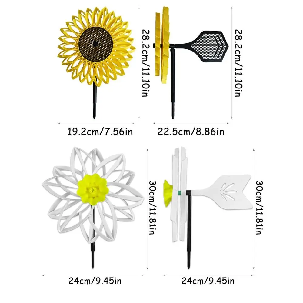 Rotating Sunflower Wind Spinner with Stakes No Resistance Narcissus Windmill DIY Interesting Outdoor Windmill Toy