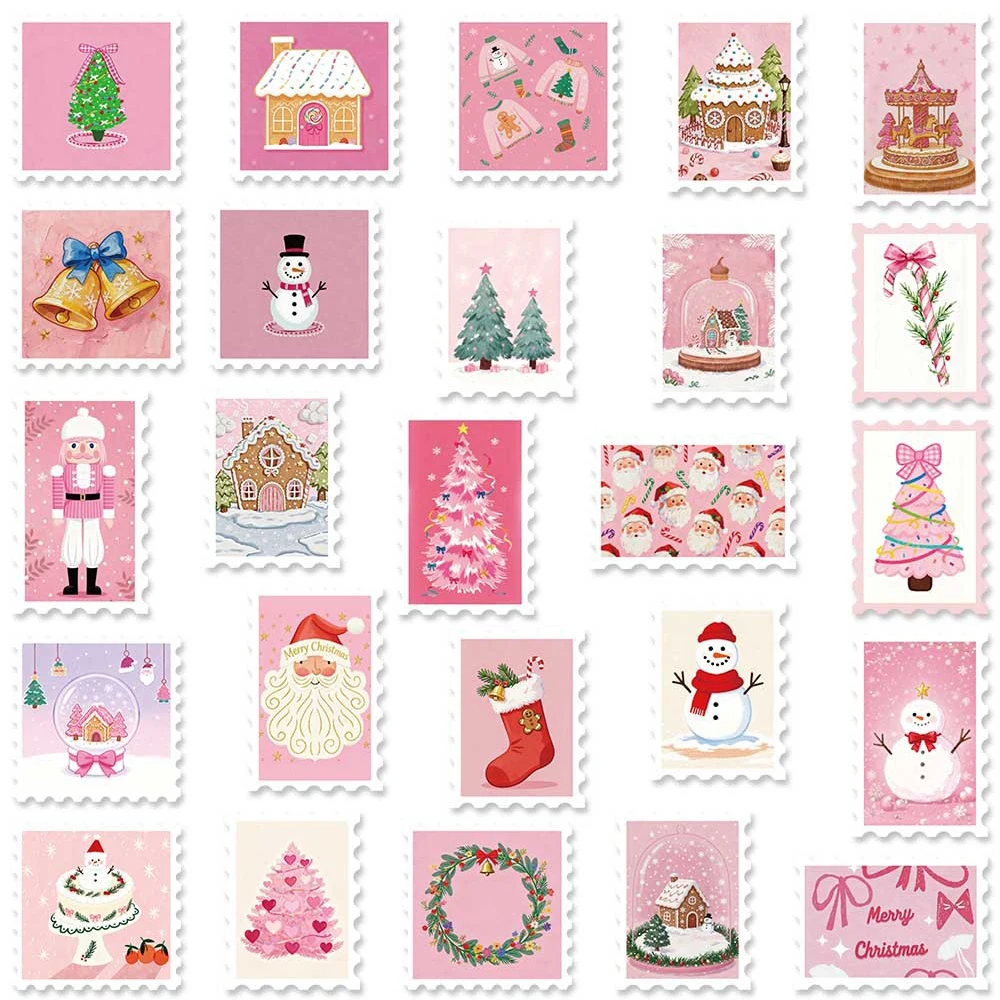 10/30/50 قطعة Kawaii الوردي عيد الميلاد ختم الكرتون ملصقات لطيف الشارات الجمالية لأجهزة الكمبيوتر المحمول حقيبة خمر ملصق حزمة