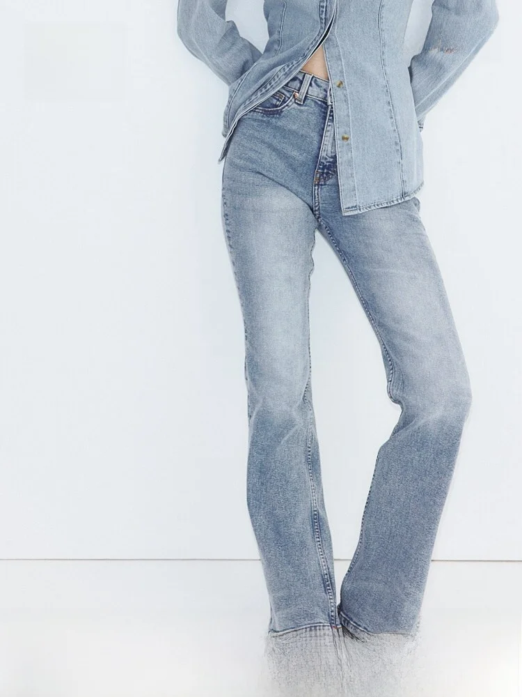

High Waist Bell Bottom Denim Jeans Women's Fashion Trendy Simple Design Summer HM 1260366 Cotton Polyester Spandex Blend