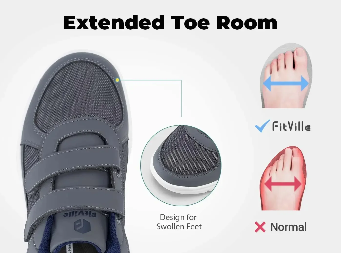 FitVille Diabetikerschuhe für Herren, extra breit, Größe 4E, bequemer Alltagsschuh mit Fußgewölbestütze, zur Linderung von Neuropathie und Schmerzen bei geschwollenen Füßen. – Detail 6