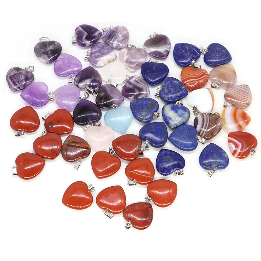 

20mm Natural Gemstone Heart Pendant Healing Crystals Carved Stone Crafts DIY Necklace Earring Bracelet Jewelry Making Women Gift