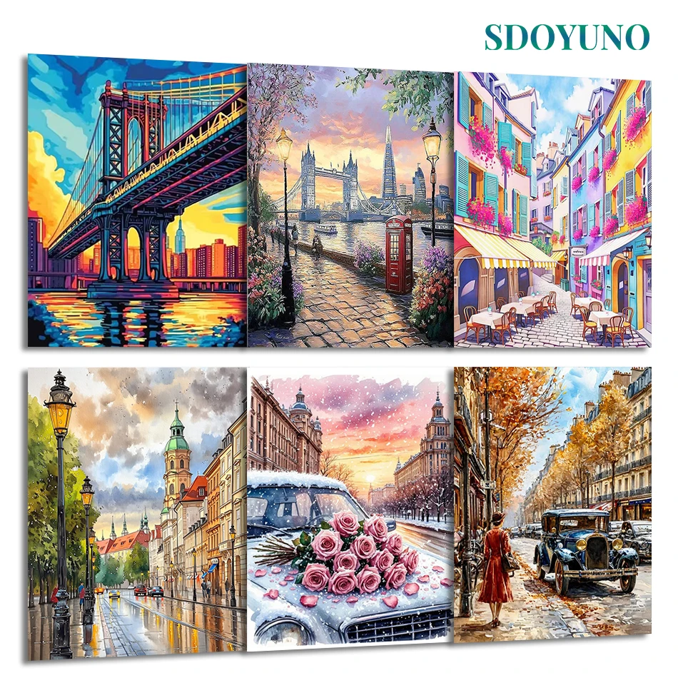 

SDOYUNO Painting By Number Adults New City scenery Pictures By Numbers Picture Drawing Canvas Wall Art Handmade Acrylic Paints