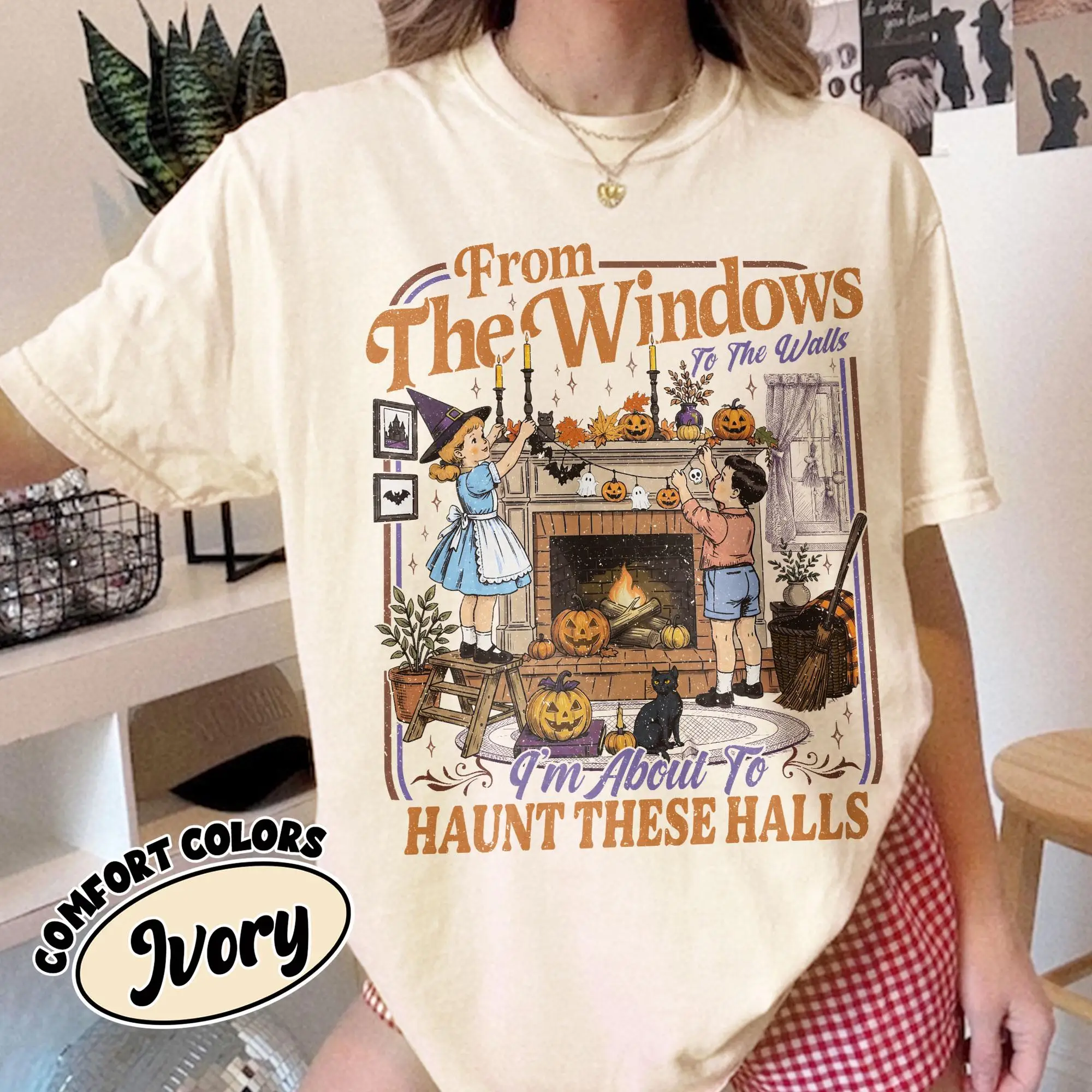 From The Windows To The Walls I'm About To Deck These Halls Shirt, Haunted Halls Graphic Tshirt, Halloween Tee, Spooky Gift