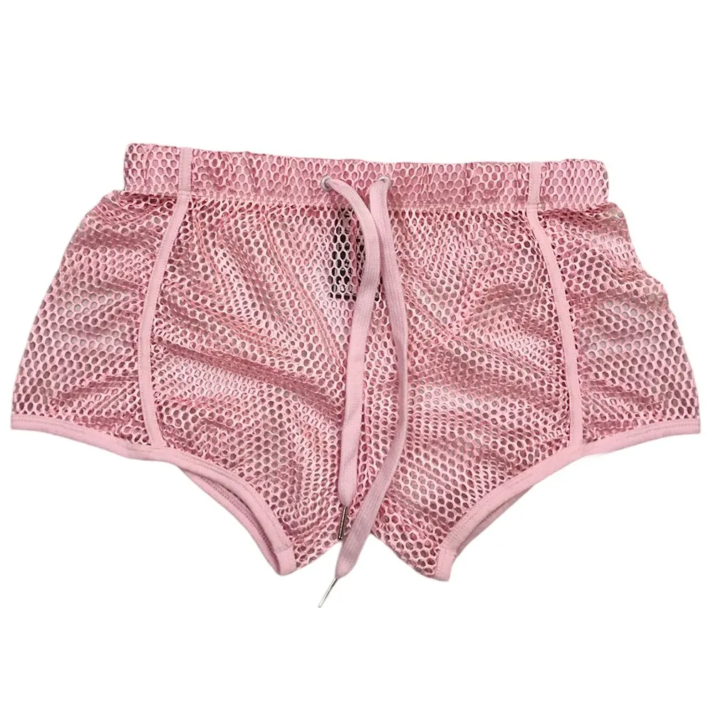 

Mens Low Waist Home Boxer Briefs Sexy Mesh Breathable Loose Drawstring Simple Shorts U Convex Pouch Youth Boxershorts
