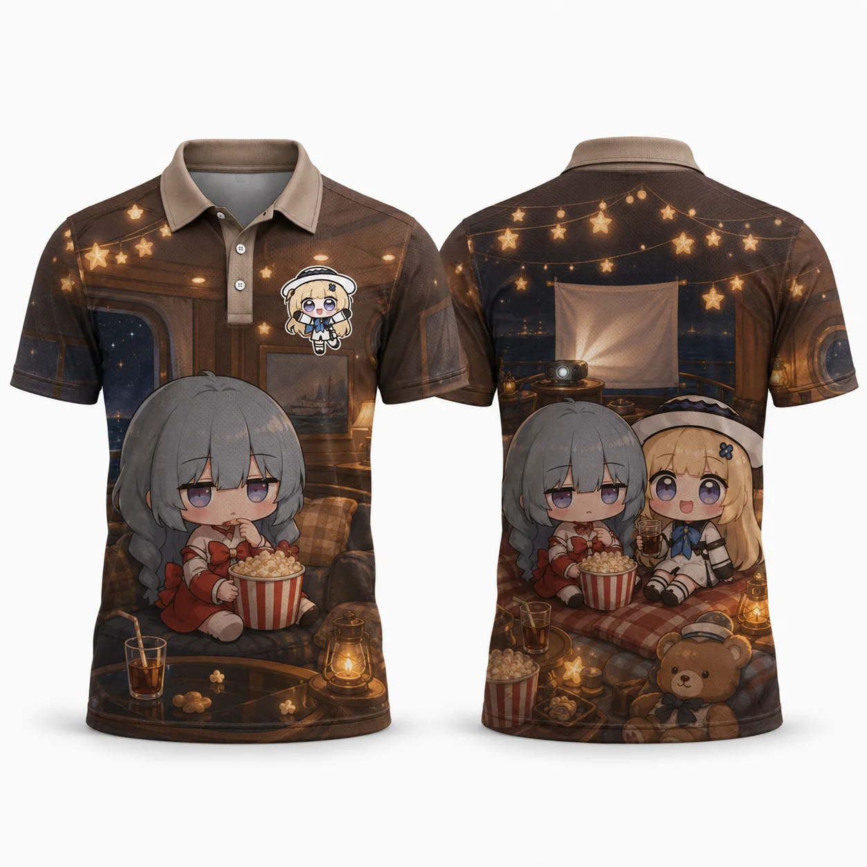 Phoebe Joubi Phrolova Chibi Anime Movie Night Polo Shirt Kawaii Girls Popcorn Pajama Party 3D Print Quick Dry Breathable Top