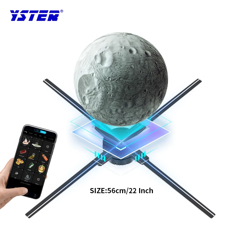 Mobile app control 56cm 4 blades 3d hologram fan projector HD 3d hologram advertising display led fan Vivid image hologram fan