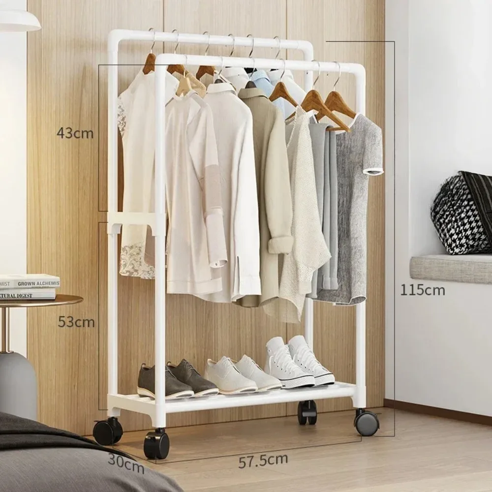 Dual Pole Clothes Hanger Strong Load-bearing Capacity Wardrobe Movable Coat Rack Simply Multi-storey Floor Standing Coat Rack