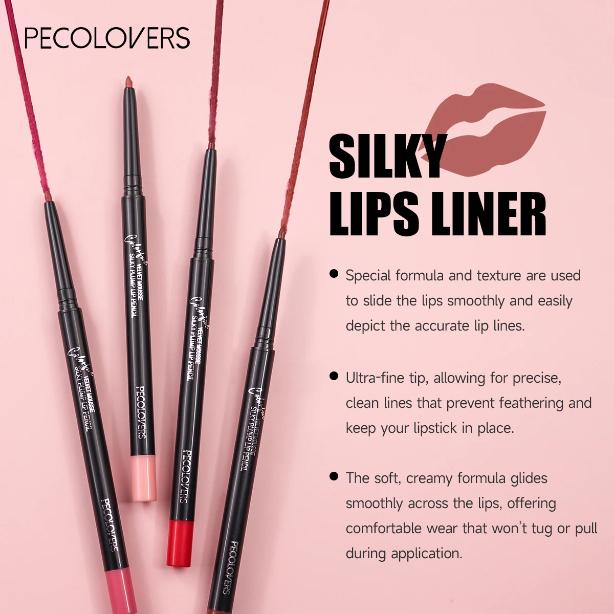 Matita per labbra opaca impermeabile a 12 colori, linee delle labbra di lunga durata facili da scivolare e difettono, morbido velluto adatto a tutti i tipi