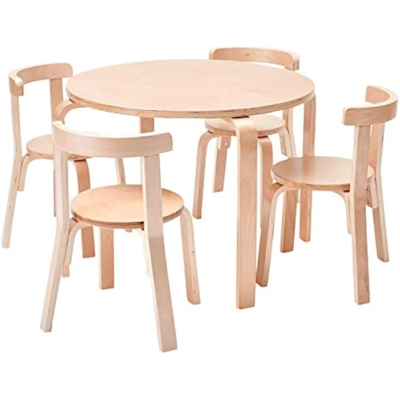 

ECR4Kids Bentwood круглый стол и набор изогнутых спинок стульев, детская мебель, натуральный, 5 шт.