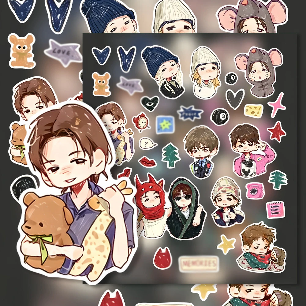 12Sheets Korean Male Idol Group Graffiti Stickers Exquisite Cartoon DIY Guitar Phone Laptop Suitcase Water Cup Skateboard Decals