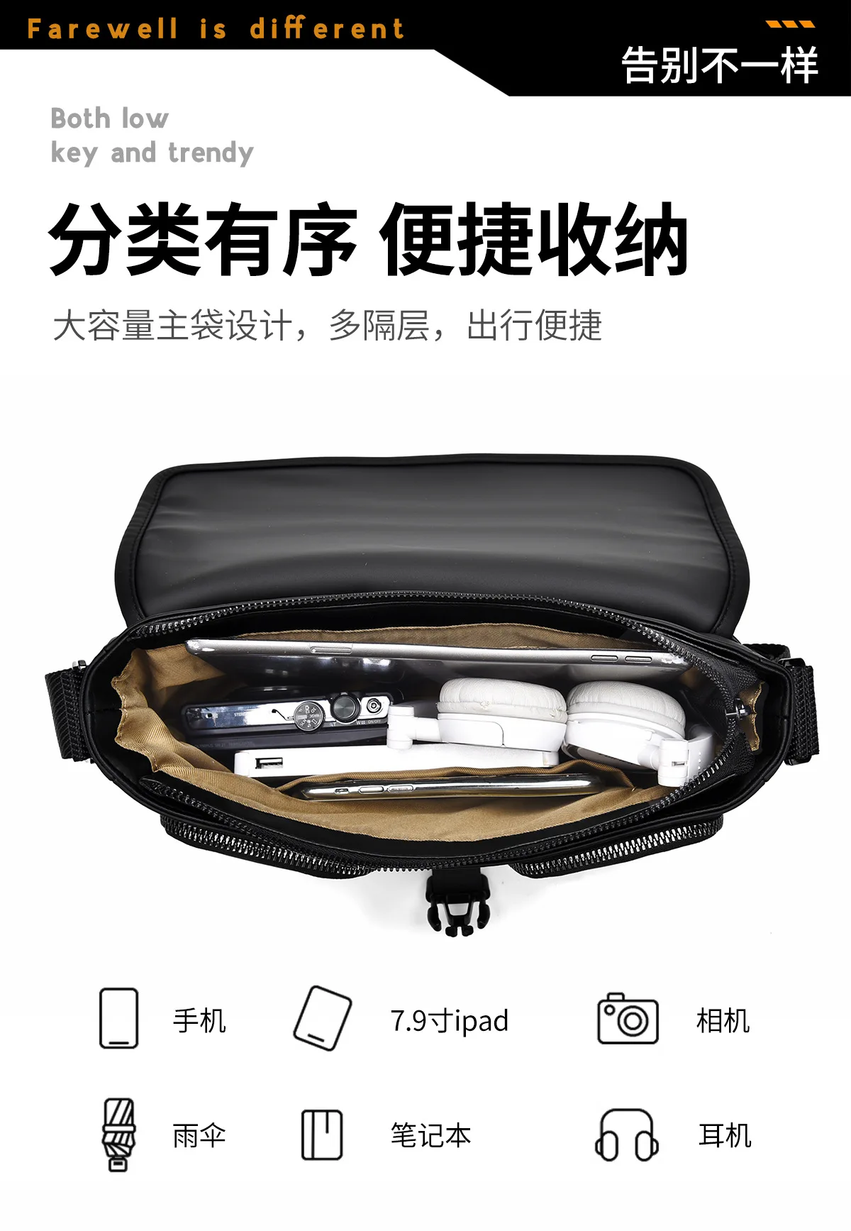 Modische Herren-Umhängetasche, wasserdichte Reise-Umhängetaschen für Herren, ultraleichte Pendler-Umhängetasche, lässige Reisen, Reisetasche – Detail 7