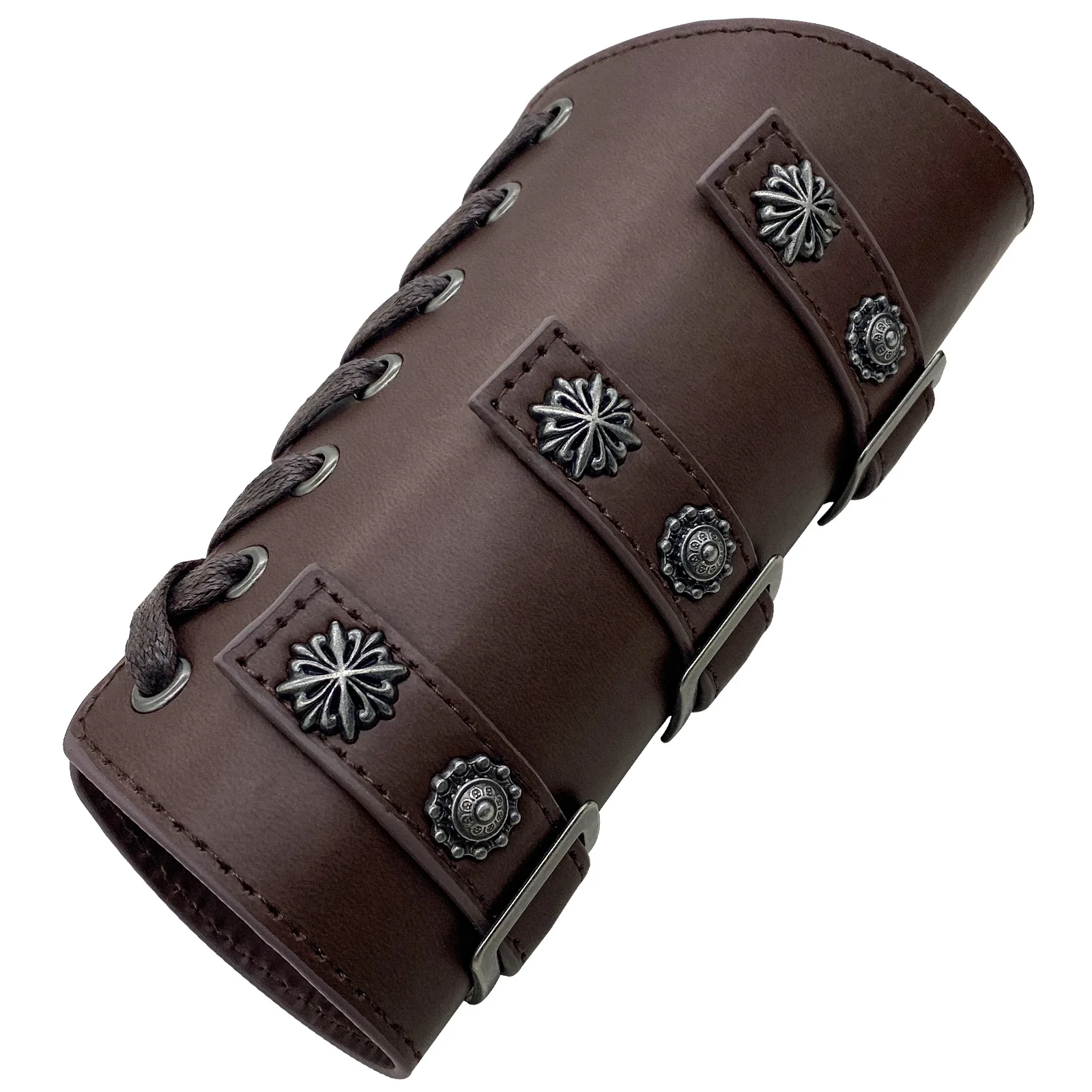 1Pc Men Warrior Knight Gauntlet Wristband Medieval Cosplay Props Leather Rivet Armor Arm Warmers Bandage Bracer