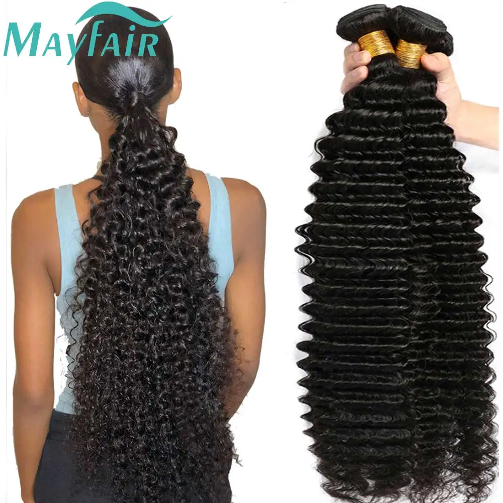 Deep Wave Bundles Brazilian Human Hair 12A Weave Extension Kinky Curly Wet and Wavy Human Hair Bundles 100% Remy Hair Extension