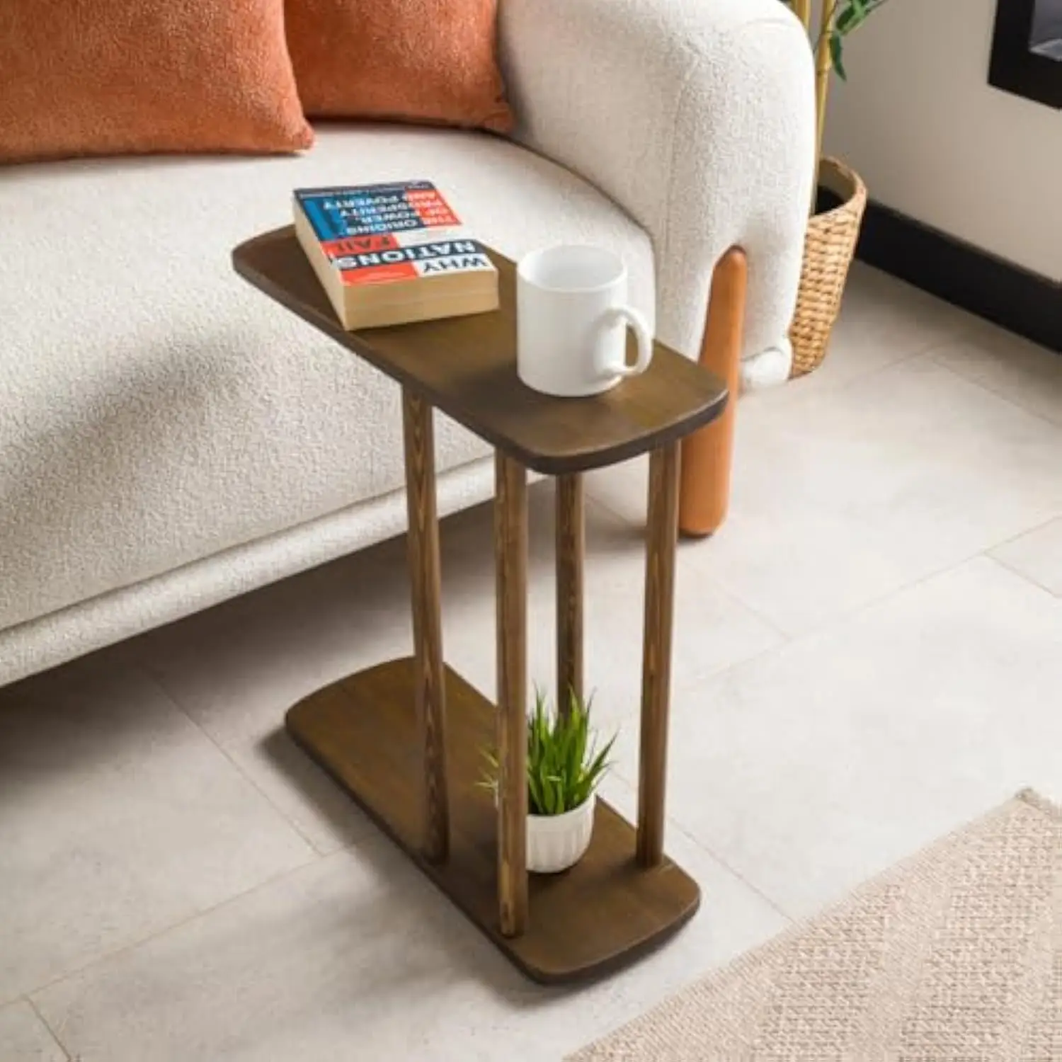 

C-Shaped Solid Wood End Table, Side Table for Couches, Sofa Tables Slide under Couch for Living Room, over Couch Tv Tray Table
