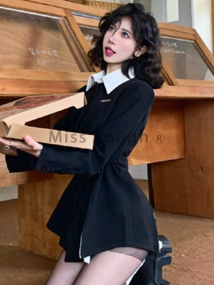 Autumn Korean Fashion Patchwork Dress Women Ruffled Elegant Designer Party Dress Female Long Sleeve Casual Vintage Dress 2023