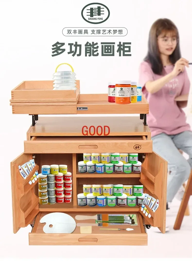 Professional Wall Painting Cabinet Easel Multi-Functional  Wall Painting Cabinet Real Wooden Storage Cabinet  Lifting Mobile