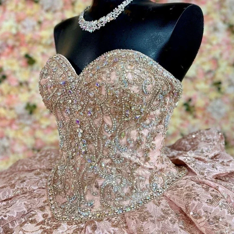 Vestido De quinceañera De princesa rojo rosa brillante, apliques De cuentas De lentejuelas, corsé De 15 años, vestido De fiesta De cumpleaños