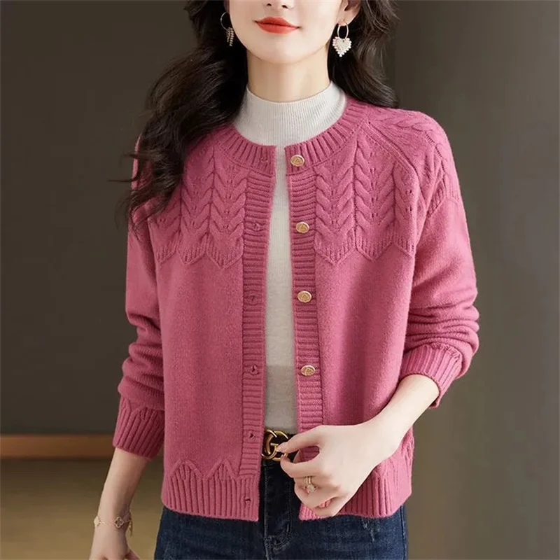 High End Round Neck Knitted Cardigan Jacket New Spring Autumn Coat Women's Knitwear Korean Fashion Sweater Jacket Female Top