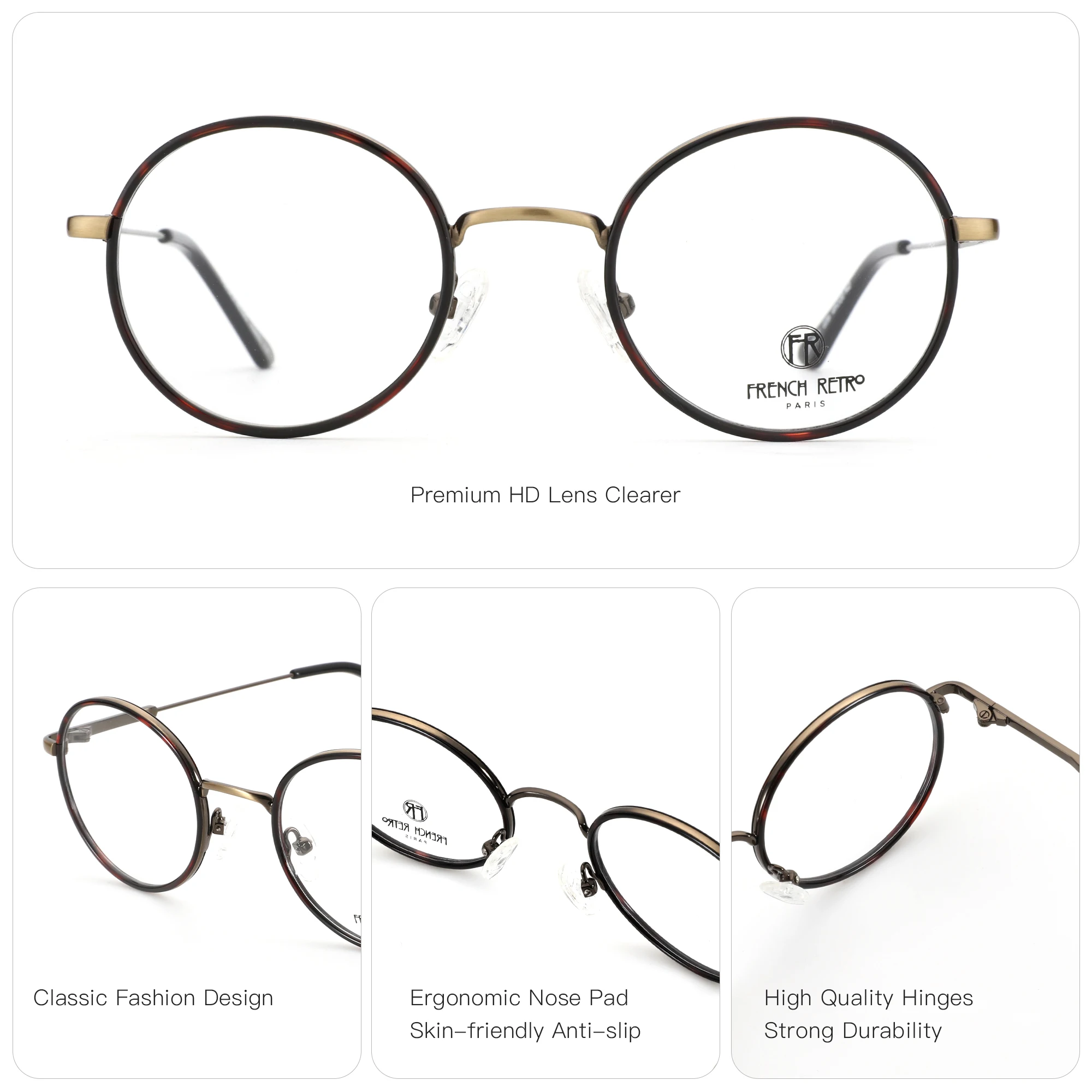 BLUEMOKY (حجم XS) نظارات طبية مستديرة معدنية للرجال والنساء لقصر النظر البصري التقدمي الضوئي المضاد للضوء الأزرق