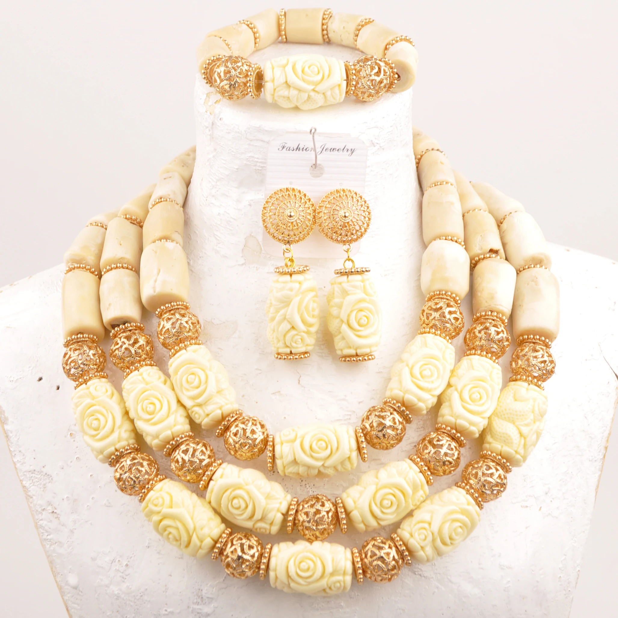 

Fashion African Jewelry Set Nigerian Wedding White Original Coral Bead Necklace for Bride