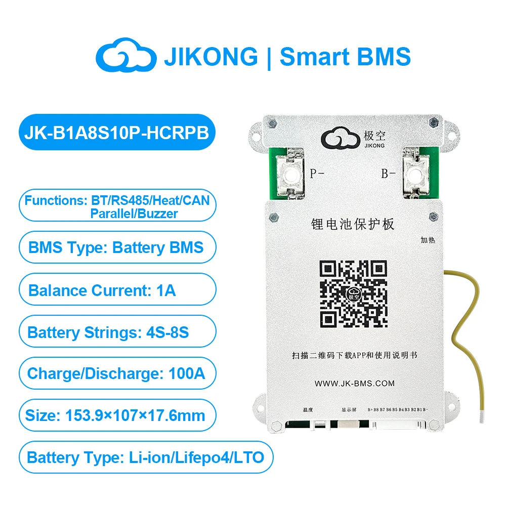 JIKONG JK BMS V19 Smart BMS 4S-8S BT RS485 Warmte KAN Parallel 1A ~ 2A Actieve Balancer voor Li-ion LiFePo4 Lto Batterij BMS 100A-300A