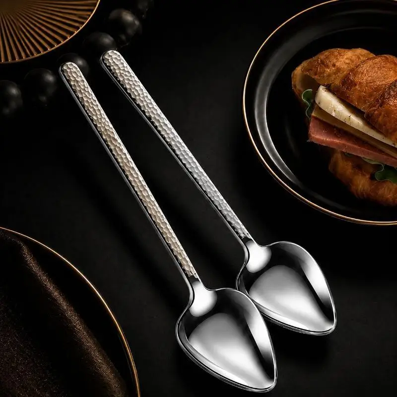 304 Stainless Steel Peach Heart Spoon Mirror Polished Head With Long Handle For Dessert Coffee Kitchen Tableware