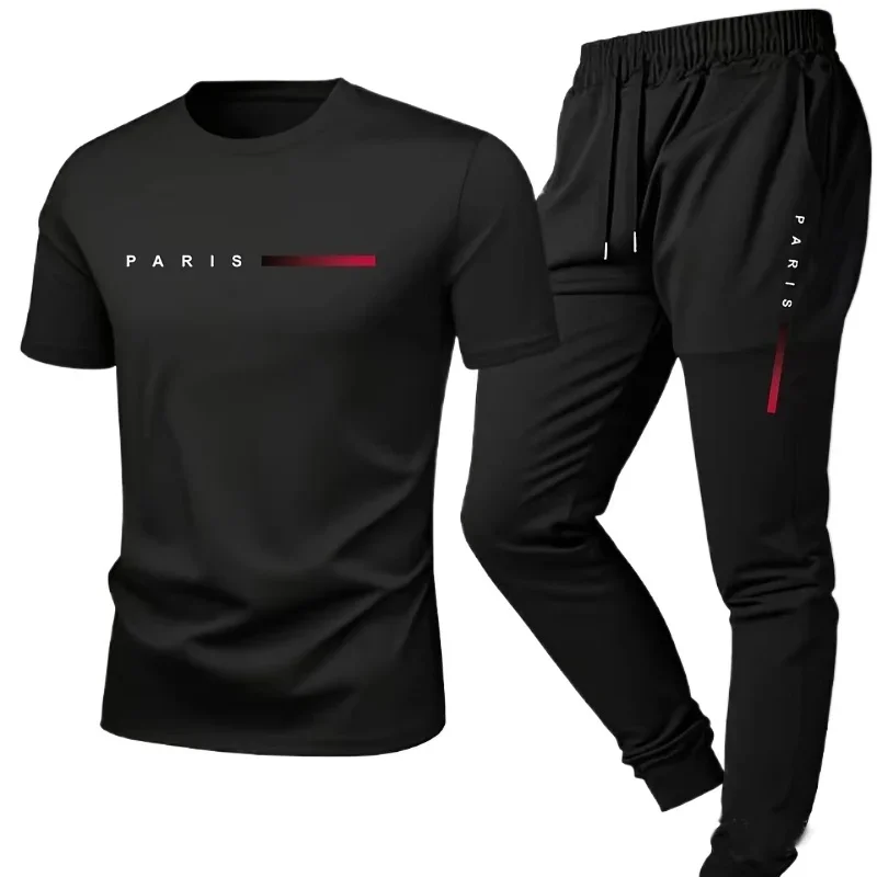 

Мужской повседневный комплект Paris: новинка весна-лето, с принтом, в американском стиле, модный спортивный костюм с короткими рукавами и шортами, комплект из двух предметов