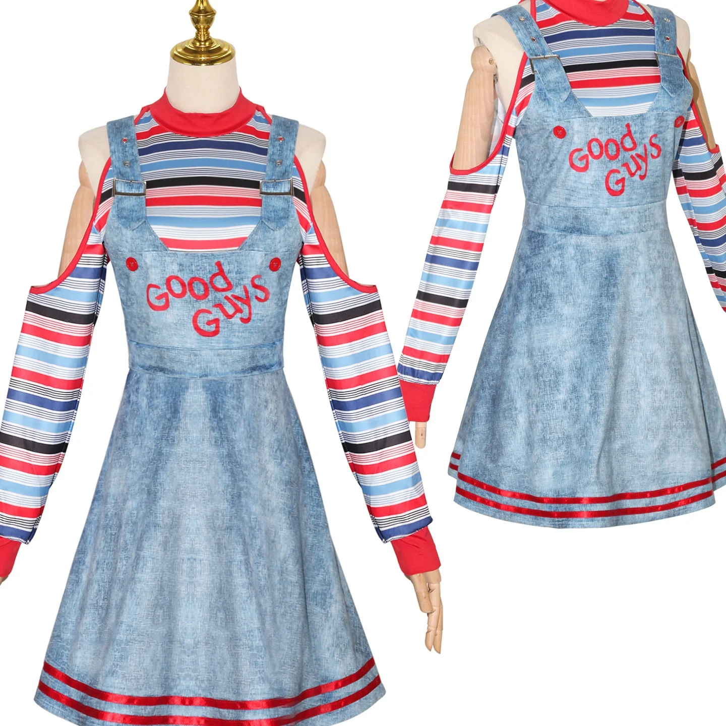 تنورة زي دمية الهالوين عبر الحدود مع أشرطة، مهرج مخيف للنساء، دمية شبح الرسوم المتحركة، أداء تنكري للنساء...