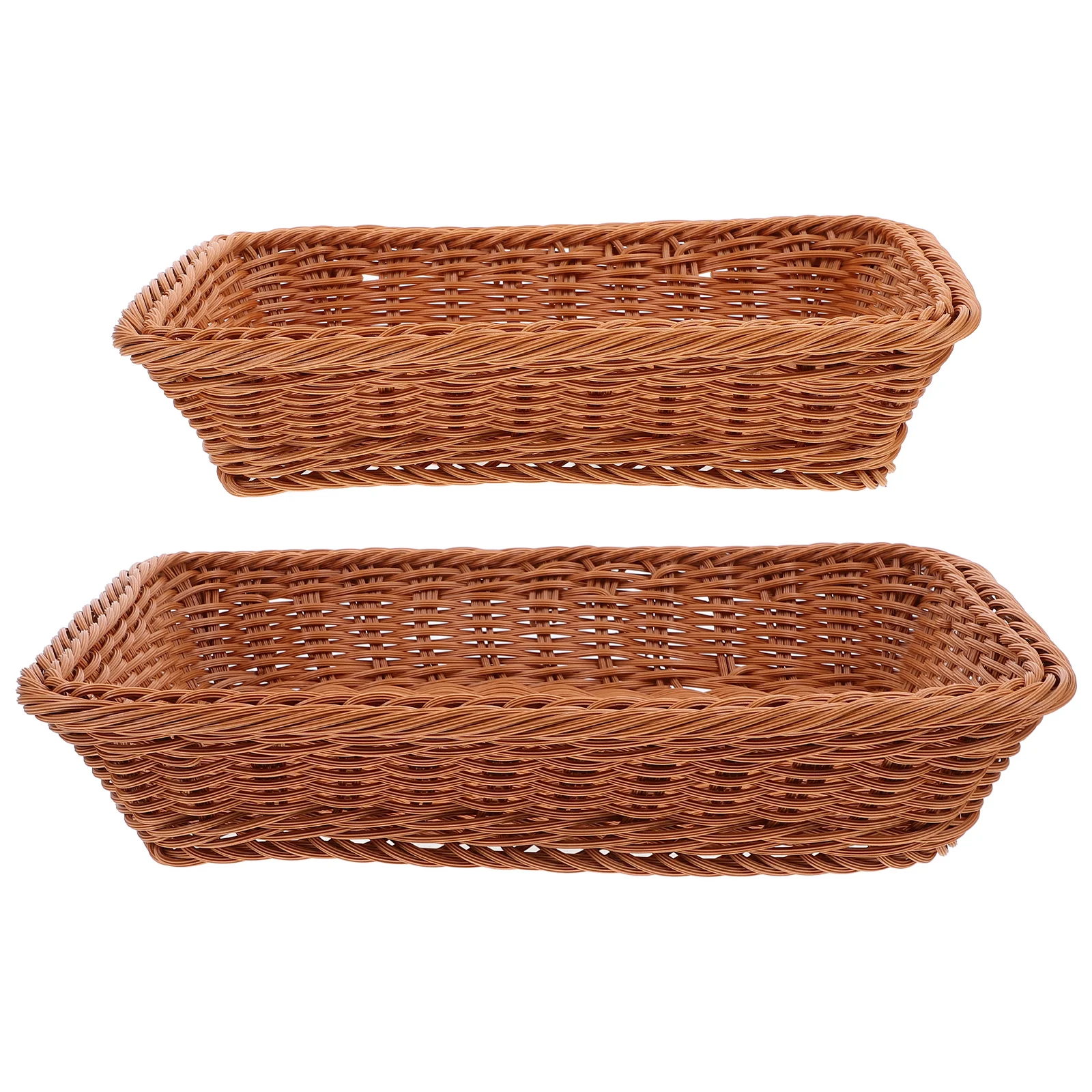 

2pcs Imitation Rattan Bread Basket Woven Storage Container Fruit Baskets Kitchen Household Bathroom Decorative