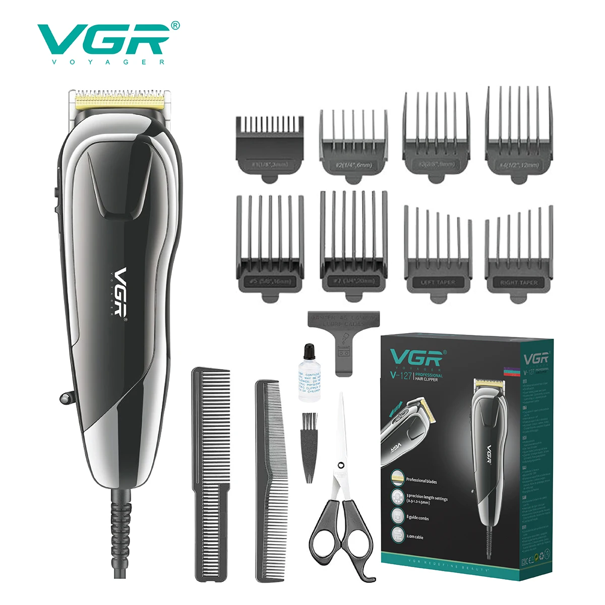 VGR Hair Cutting Machine Electric Hair Clipper Professional Hair Trimmer Adjustable Haircut Machine Wired Trimmer for Men V-127