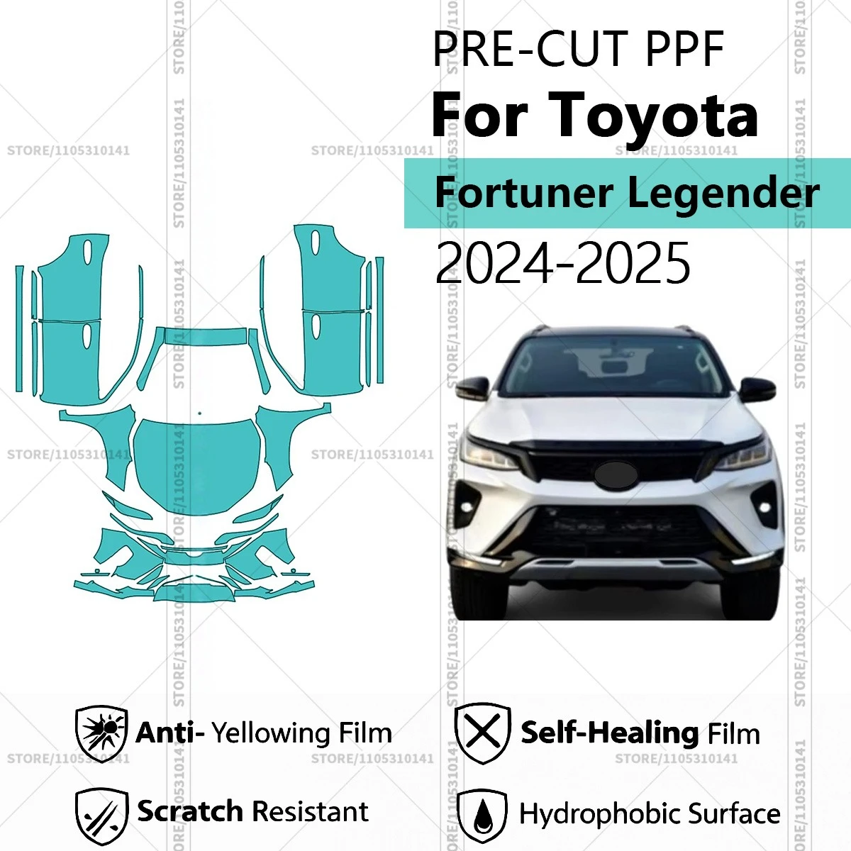 

For Toyota Fortuner Legender 2024-2025 Pre-Cut Paint Protection Film PPF Transparent Car Film Automotive PPF Front Kit - Doors