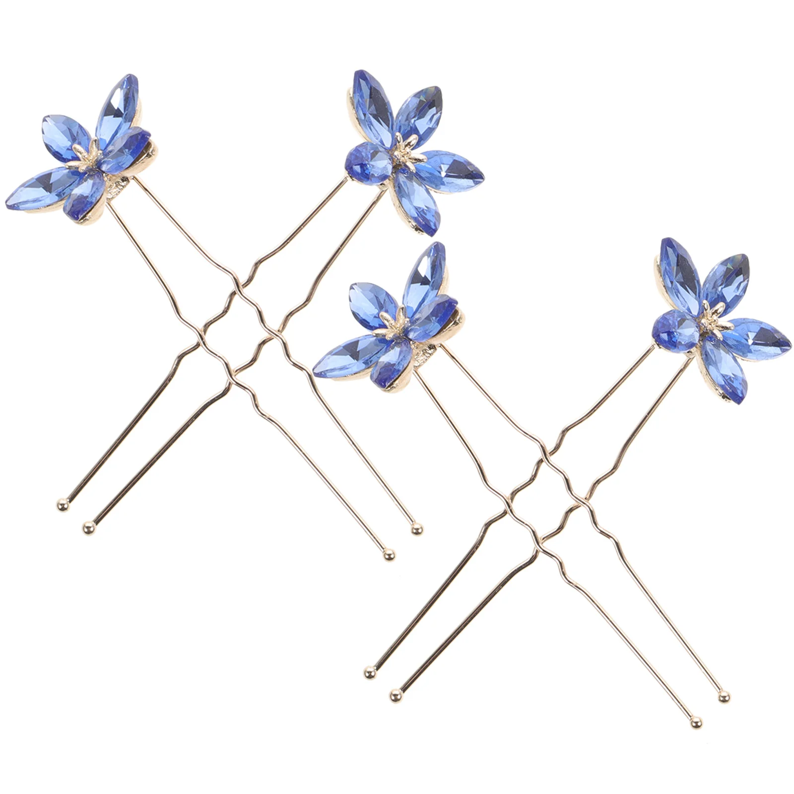 

4Pcs Traditional Chinese Hair Pins Collection Shining Rhinestone U Shaped Hairpins for Bride Bridesmaid Wedding Party Evening