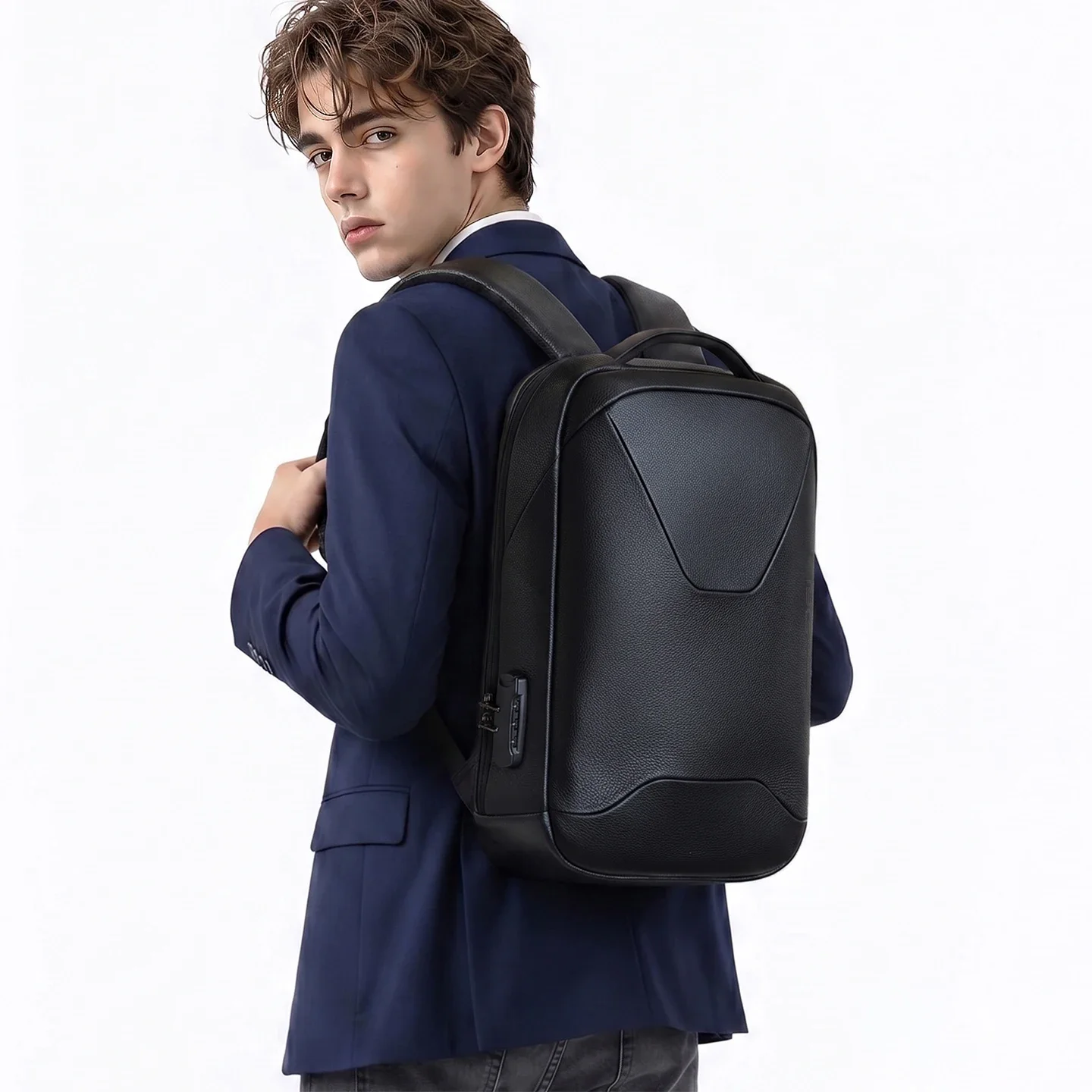 

Men Women Real Leather Backpack Business Work Bag 16 Inch Laptop Compartment Student School Bag Anti Theft USB Charging Bag
