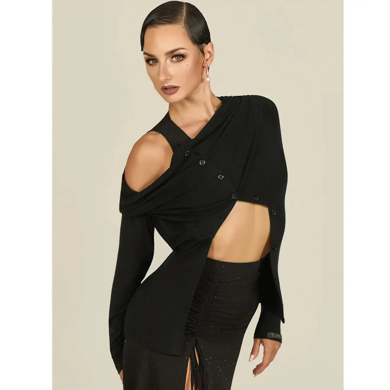 2025 Sexy Latin Dans Kostuums Uitloper Voor Vrouwen Lange Mouw Tops Chacha Tango Samba Dans Praktijk Training Dagelijkse Slijtage DQL12360