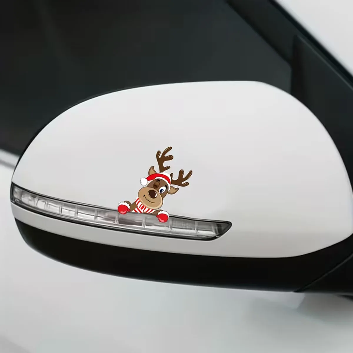 Christmas Santa Reindeer Rearview Mirror Sticker, Festive Decor for Car Motorcycle Door Window