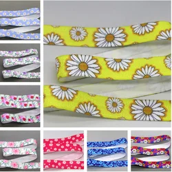DHK 5/8'' 5yards Beautiful flowers Printed Fold Elastic FOE Stretch Ribbon Decorations Craft DIY Sewing E2195
