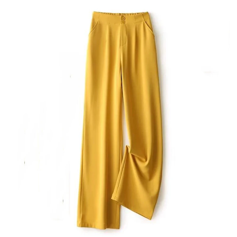 Pantaloni a gamba larga da ufficio a vita alta pantaloni larghi coreani pantalone in Chiffon Color caramella Casual dritto vestito formale Spodnie