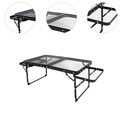 Small Folding Table Portable Grid with Mesh Desktop Foldable Lightweight Barbecue Table for Patio Garden Outdoor Travel Beach