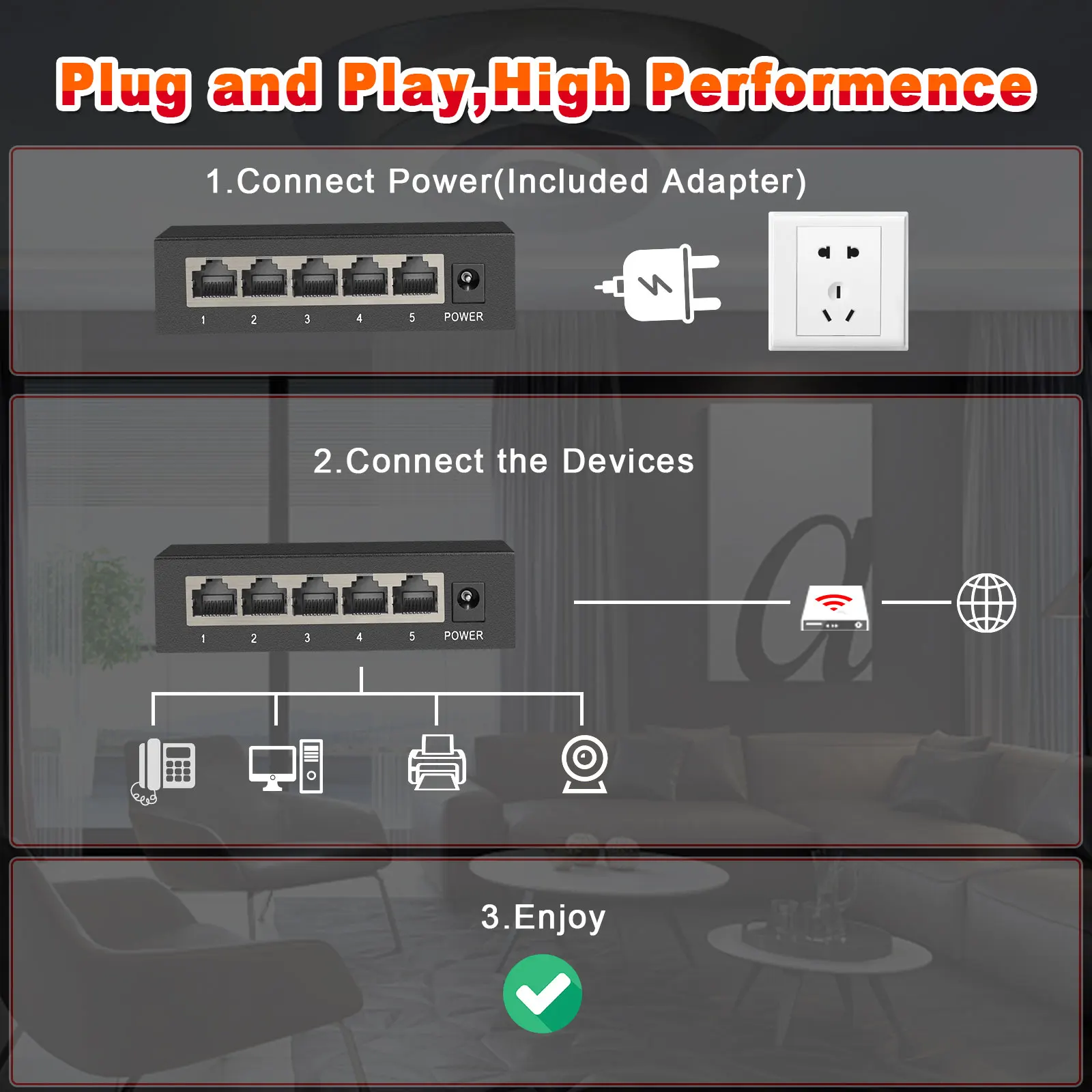 IENRON Ethernet Switch 8 5 Ports Gigabit Network Switch 1000 Mbps Internet Hub Network Splitter for IP Camera /Wifi Router