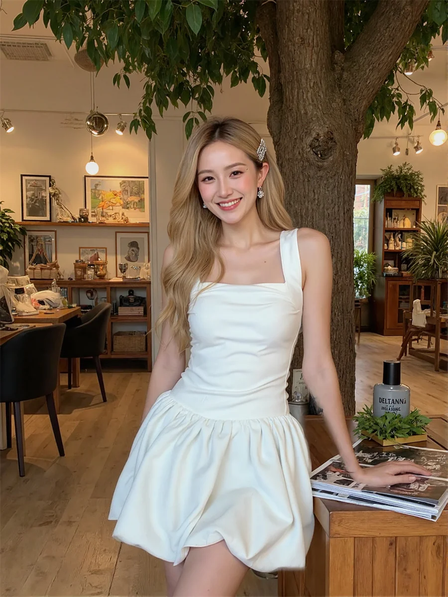 Women'S Black Dresses Woman Elegant A-Line Chic Soft Classy Halterneck Rhinestone Cut-Out Gradient Flocking One-Piece Solid