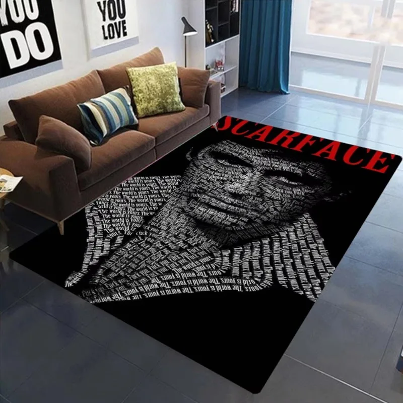 Retro S-Scarface Themed NonSlip Carpet for Living Room Sofa Decor Modern Rug Floor Mat for Men Bedroom Durable Area Rugs