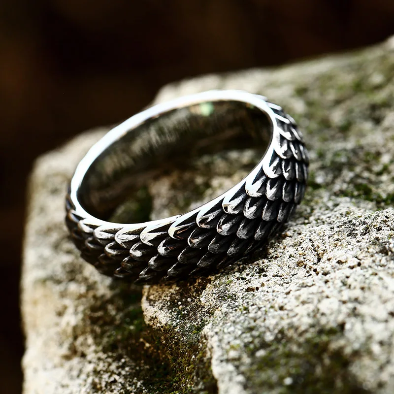 Steel Soldier Dragon Scale Ring Vintage Personality Men\'s Index Finger Ring Punk Alloy Norse Viking Rings Jewelry