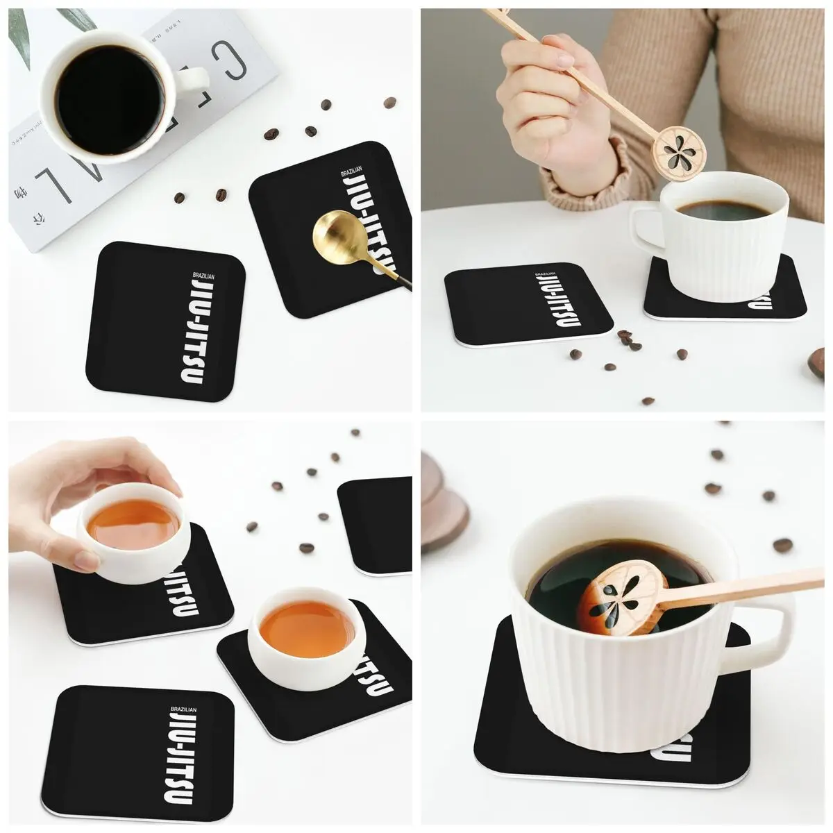 Brazilian Jiu Jitsu (BJJ) Coasters Kitchen Placemats Waterproof Insulation Cup Coffee Mats  Decor Home Tableware Pads Set of 4