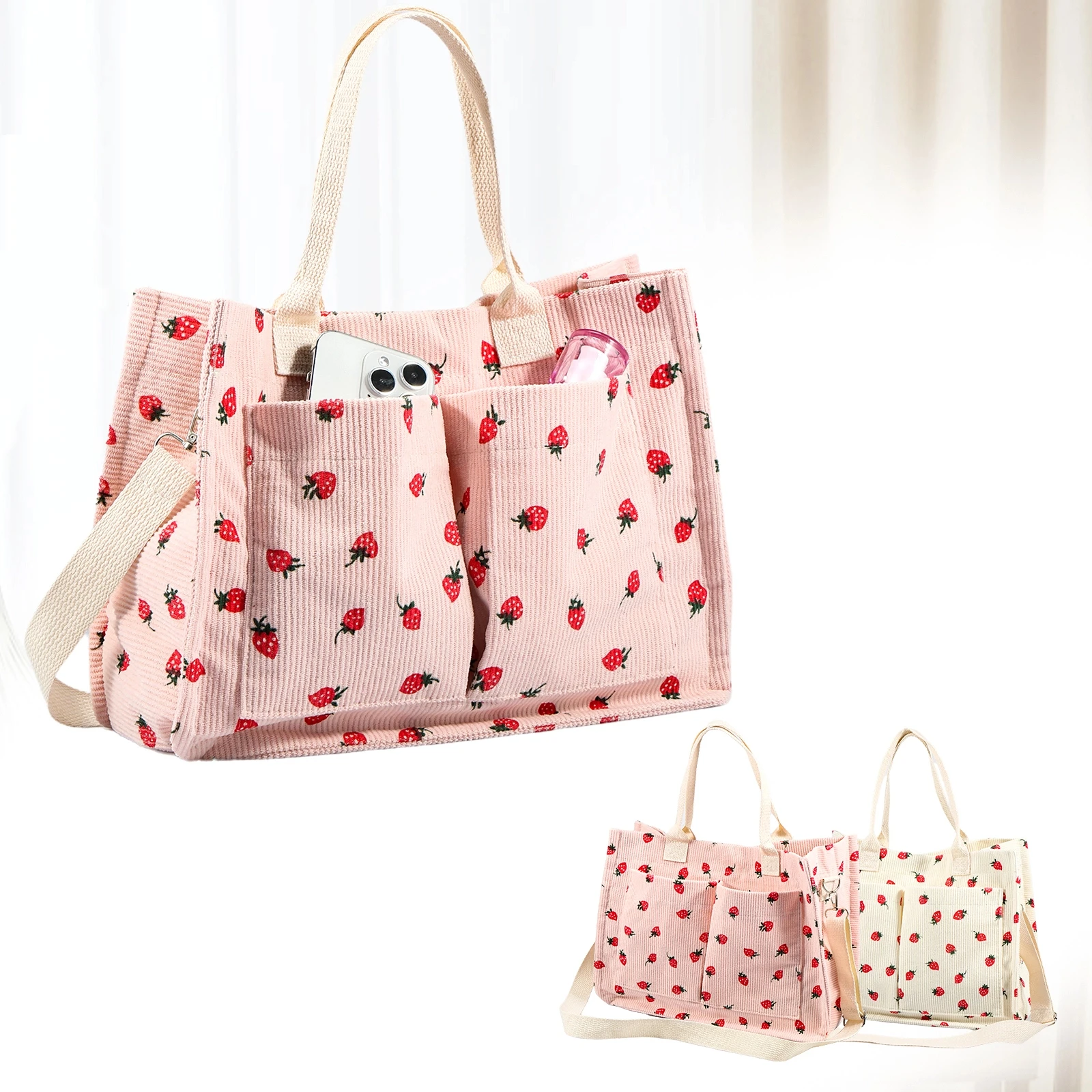 

Minimalist style strawberry patch handbag large capacity handbag durable fabric shoulder adjustable handbag suitable for women