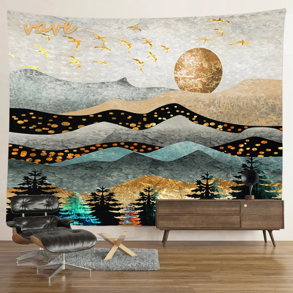 Psychadelic Mountain Tapestry Sun and Moon Landscap Large Fabric Tapestry Wall Hanging Boho Hippie Cloth Room Decor Aesthetic